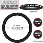Christian I Love Jesus Car Steering Wheel Cover for Men & Women with 2 Pack Car Coasters, PU Leather Elastic Steering Wheel Protector, Faith Gifts, Universal 15" Fit for Cars, SUVs, Trucks