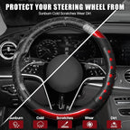 Hiseanllo Car Steering Wheel Cover, 14.5-15 Inch Universal Fit, Sporty Anti-Slip Leather Steering Wheel Protector with Glossy Color Accent, Comfortable Grip for Cars, SUVs, Trucks(Red)
