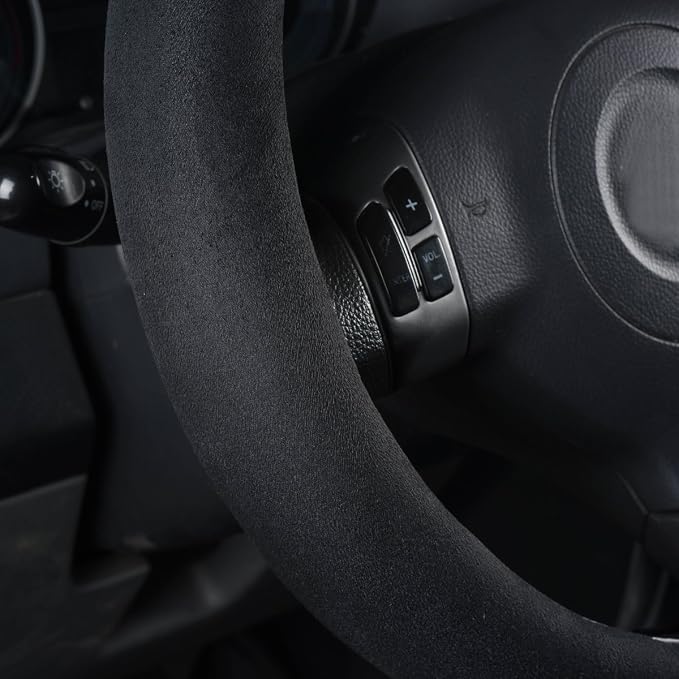 Black Faux Suede 14.5-15 Inch Memory Foam Steering Wheel Covers Breathable Anti-Slip Odorless Steering Wheel Universal Fit for Men Women
