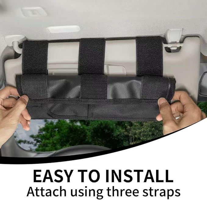 Car Sun Visor Organizer, Double Sided Visor Organzier with Card Pouch for Cars, Trucks, Vans, Multi-Functional Sunglass Holder, Tactical MOLLE Accessories