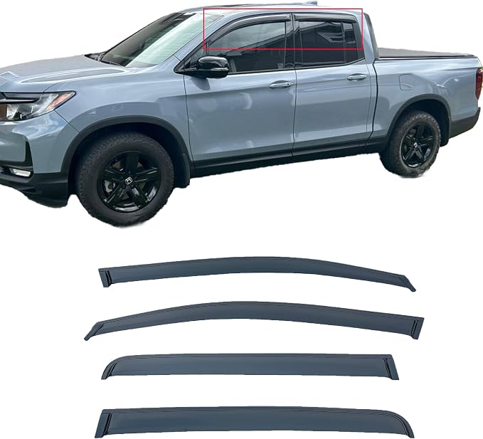 Tape On Window Visors Rain Guards Compatible with 2017-2025 Honda Ridgeline,Side Window Wind Deflectors Shade for Ridgeline 17 18 19 20 21 22 23 24 25,Vent Visors,Truck Accessories-4pcs