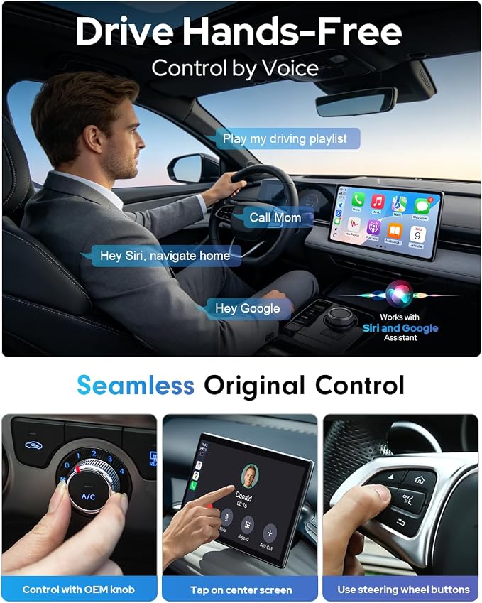 2-in-1 Wireless CarPlay & Android Auto Adapter, One-Click Switch for Apple iPhone and Android, Converts Wired to Wireless, Plug and Play for USB/USB-C, Compatible with 1000+ Vehicles