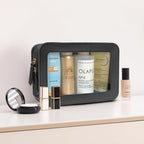 Clear Beach Makeup Bags, TSA Approved Toiletry Bag with Zipper, Clear Makeup Organizer Fit Carry-on Travel Car Accessories Essentials,Portable Travel Small Pouch for Women Men (Black)