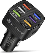Car Charger Adapter, 6 USB Multi Port, Fast Charger, Include QC 3.0 and 5 Other Ports, Car Interior Accessories, Fit for iPhone 13/12/11/pro, Samsung Galaxy/Note S10/S9/S8, Android - Black