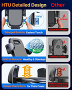 HTU [2026 Latest Upgrade Military-Grade Anti-Shake Car Phone Holder, 90+LBS Strong Suction Car Phone Mount, 360° Rotatable Mount for Dashboard Windshield Vent, for iPhone 17/16 Pro Max, Deep Gray