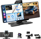Kuayvan 10.26" Wireless Carplay Screen for Car with 4K Dash Cam, Portable Apple Carplay & Android Auto Touchscreen with 1080p Backup Camera/Mirror Link/Voice Control/GPS/Bluetooth,for All Vehicles