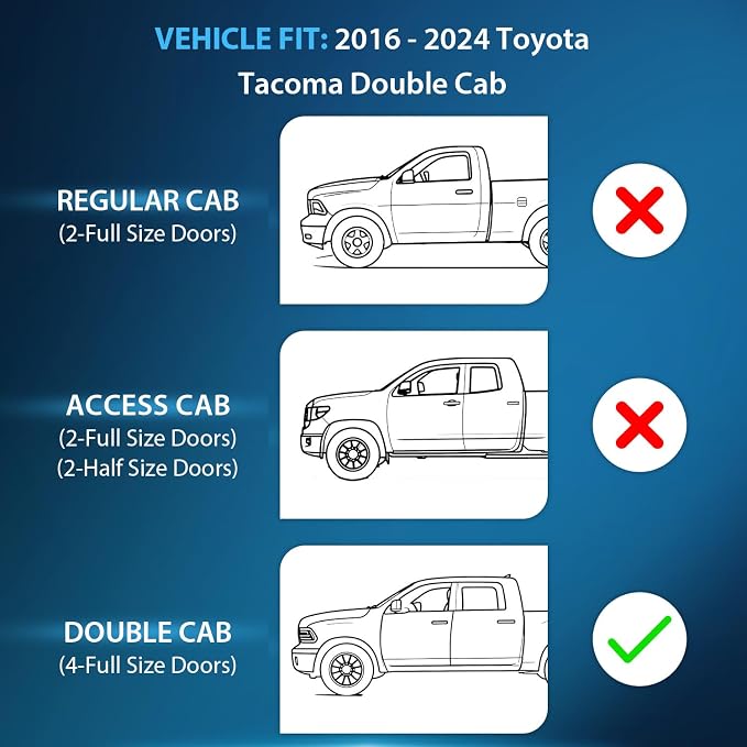 Durable Rain Guards for Toyota Tacoma Double Cab 2016 2017 2018 2019 2020 2021 2022 2023 Window Deflectors, Vent Window Visors, 4 Pieces