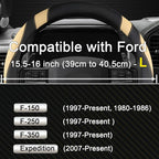 Customized Auto Car Steering Wheel Cover for Ford F-150, F-250, F-350, Expedition (Black+Beige)