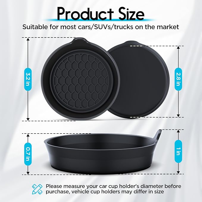 Car Cup Coaster Universal Automotive Waterproof Non-Slip Cup Holders Sift-Proof Spill Holder Car Interior Accessories 4 Pack Black