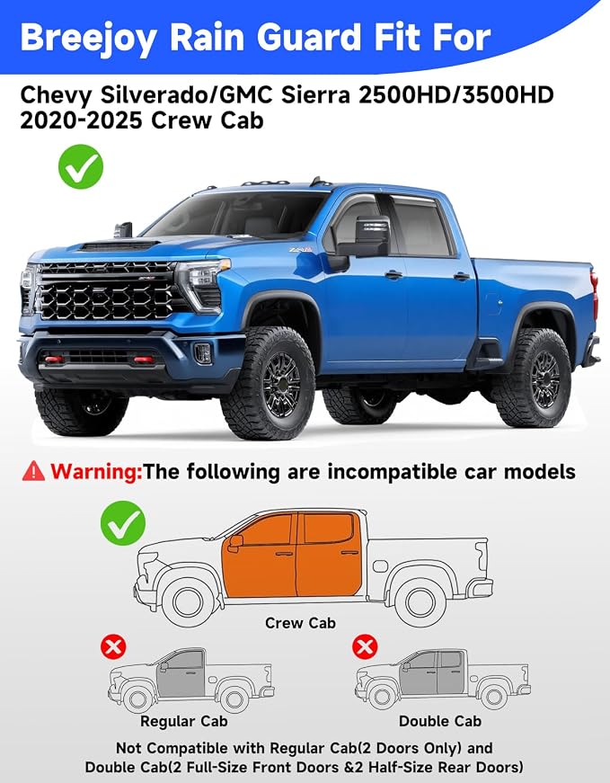 in-Channel Window Rain Guards Fit for Chevy Silverado & GMC Sierra 2500HD/3500HD 2020–2026 Crew Cab, Window Deflector, Extra Durable Vent Window Visors, Visors Vent Shades Car Accessories