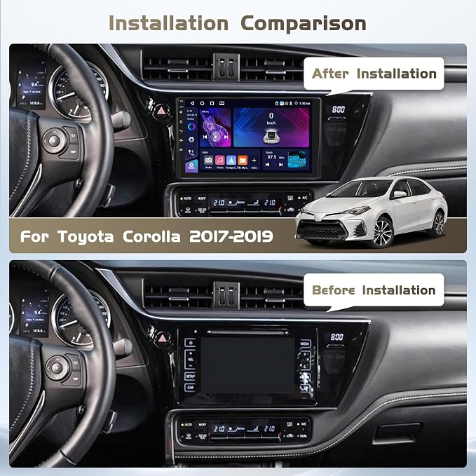 4+64G Android 15 Car Radio for Toyota Corolla 2017 2018 2019, 9 inch 1280 * 720 Touch Screen for Corolla Head Unit with Carplay/Android Auto/5G WiFi/GPS Navigation/Bluetooth 5.0 + Backup Camera