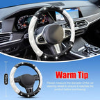 Black and White Steering Wheel Cover, Auto Cute PU Diamond Bling Comfort Leather Car Interior Accessories Protector Sparkly Fit Most O-Shaped Steering Wheels