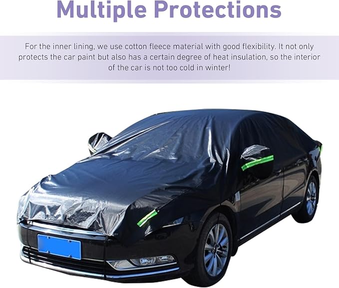 Half Car Cover, Thickened Oxford Waterproof Windshield Cover, All-Season Foldable Protective Shield for Rain Ice Snow Sand Leaves, for Most Sedans (Black, 17Ft Long)