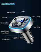 FM Transmitter for Car Bluetooth Adapter 5.4,48W PD+QC Fast Charging,Hands-Free Calling,Streams Spotify/Navigation/Music via Car Radio,Wireless Upgrade Non-Bluetooth Cars,USB-C,USB/TF,12V/24V