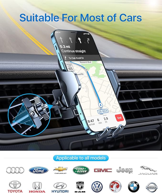 2026 Upgraded Car Phone Holder Mount for Vent, Military Sturdy Metal Clip Air Vent Phone Holder for Your Car Easy Used Cell Phone Car Mount for iPhone 17 Pro Max 15 14 13 Samsung S26 S25