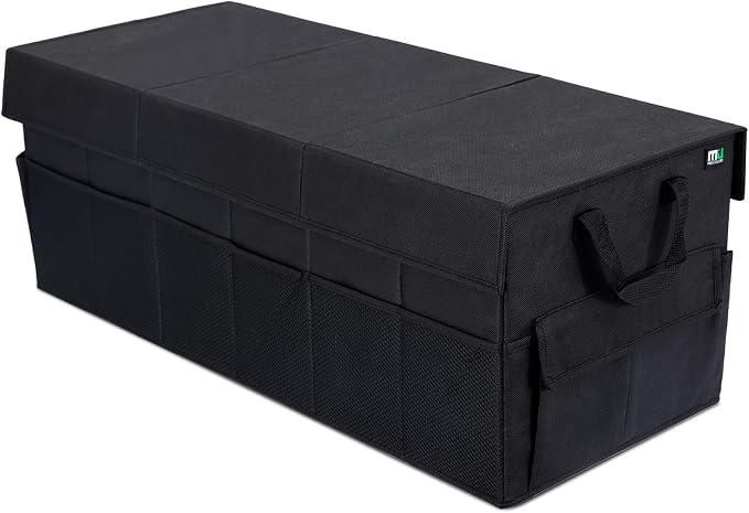 Trunk Organizer with Lid, 72L Large Capacity Car Organizer, 12 Pockets with Non-Slip Bottom, Collapsible 3 Compartments Car Storage Organizer for Suv/Jeep/Sedan/Van/Grocery, Black