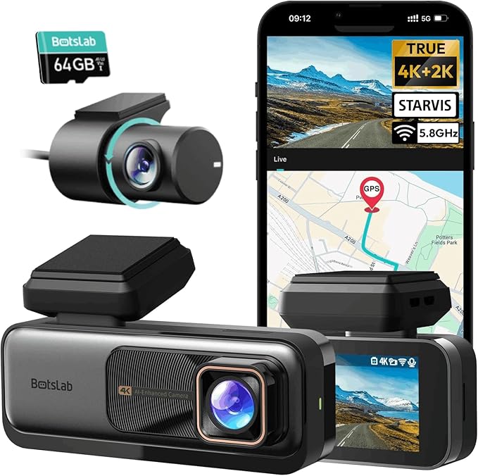 4K Dash Cam Front and Rear[2026 Upgraded], 64GB SD Card Included, STARVIS Sensor, 170° Ultra Wide 4K+2K Dashcam with ADAS, Night Vision, 24/7 Parking Mode, WDR, 5.8GHz WiFi, GPS,Loop Recording