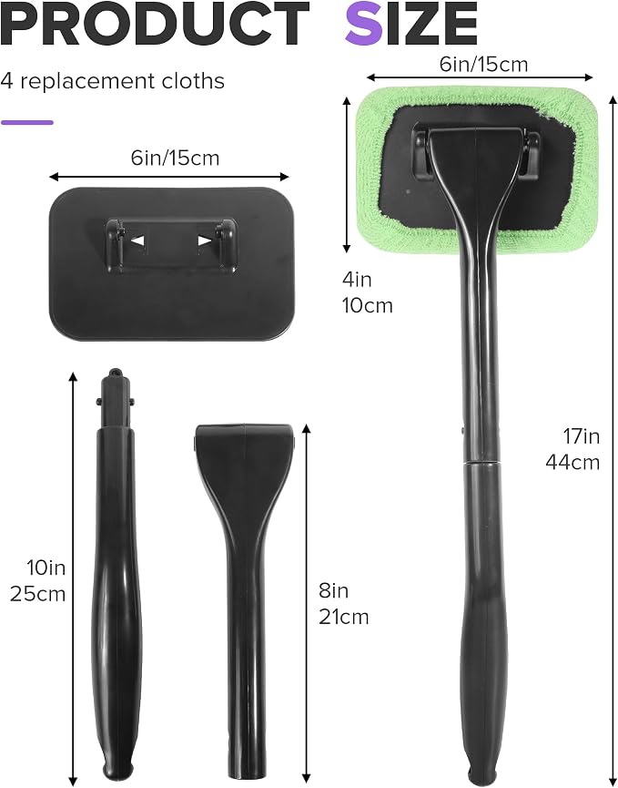 6PCS Car Detailing Kit,Windshield Cleaner Tool,Car Accessories Inside Windshield Cleaning Tool with Extendable Handle,4 Microfiber Pads and 1 Spray Bottles,Suitable for All Cars,Trucks,SUVs,RVs