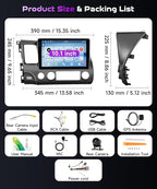 [4+128G] Android 15 Car Radio Stereo for Honda Civic 2006-2011 with Wireless CarPlay & Android Auto, 10.1 Inch in-Cell Screen Car Auido with AHD Backup Camera GPS WiFi FM RDS Radio EQ SWC