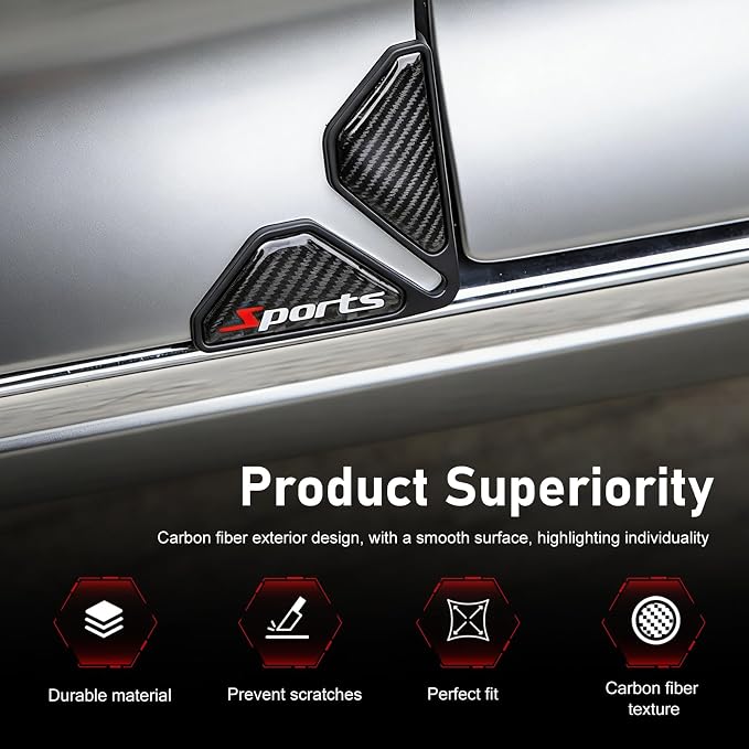 2 PCS Car Door Corner Edge Guards, Thickened PVC Anti-collision Door Corner Protector, Carbon Fiber "Sports" Label Decorative Cover, Self-adhesive Exterior Accessory for Cars (Black)