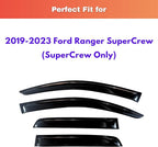 KPY Rain Guards Fit for 2019-2023 Ford Ranger SuperCrew, Out-Channel Window Visors Vent Wind Deflectors 4PC, Truck Accessories for 19-23 Ranger SuperCrew