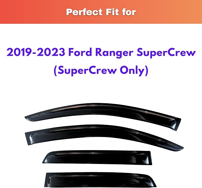 KPY Rain Guards Fit for 2019-2023 Ford Ranger SuperCrew, Out-Channel Window Visors Vent Wind Deflectors 4PC, Truck Accessories for 19-23 Ranger SuperCrew