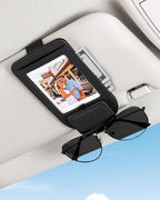 Car Visor Sunglasses Holder, 3 in 1 Glasses Clip with Photo Picture Display & Extra Storage Pocket, Anti-Slip Universal Sun Visor Organizer, 2026 Upgraded (1, Black)