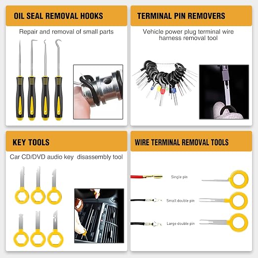 238Pcs Trim Removal Tool, Auto Push Pin Bumper Retainer Clip Set Fastener Terminal Remover Tool Adhesive Cable Clips Kit Car Panel Radio Removal Auto Clip Pliers, Yellow