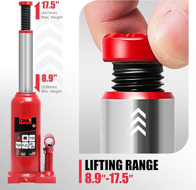 8 Ton / 16000 lbs Lifting Automotive Welded Hydraulic Bottle Jack for Car SUV Pickup Truck, Auto Repair, with Manual Handle & Carrying Storage Case, Red