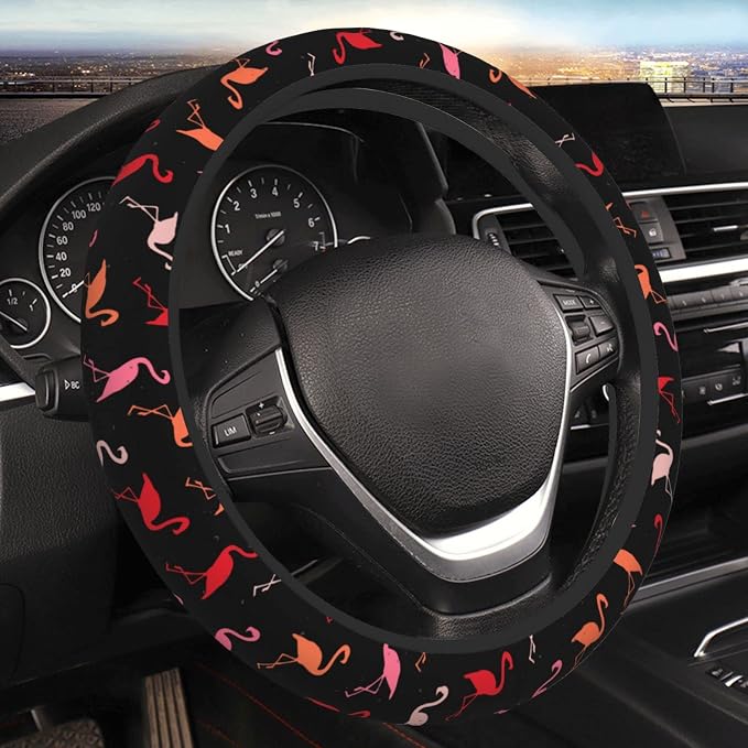 Colorful Flamingo Steering Wheel Cover Non-Slip Auto Steering Wheel Protector Car Accessories Universal Fit 15 Inches for Men Women