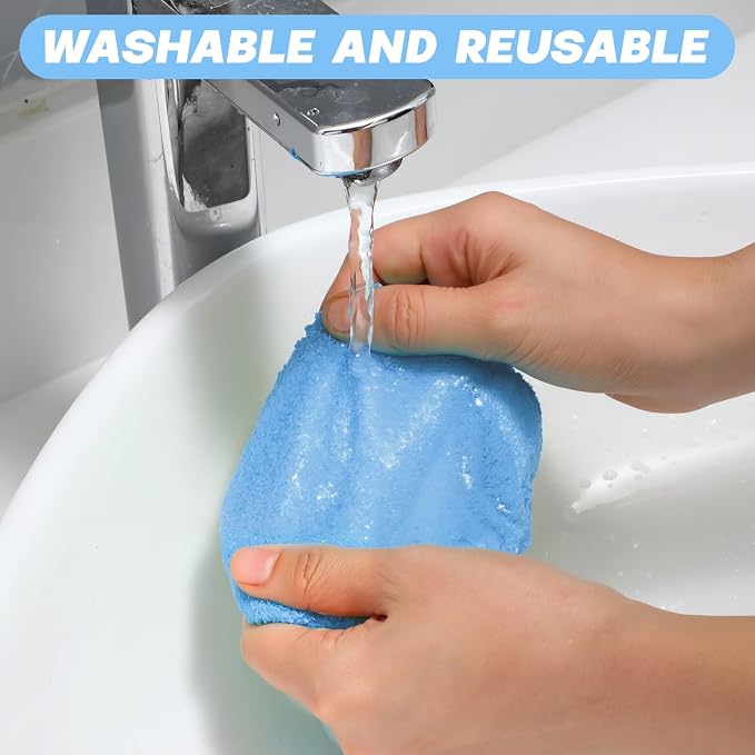 10 Pcs Windshield Cleaner Tool Car Window Cleaning Supplies with Extendable Handle Include 6 Washable Microfiber Bonnets 2 Empty 60ml Spray Bottle Glass Wiper Kit(Light Blue)