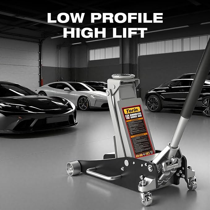 Torin 2.5 Ton Low Profile Aluminum/Steel Racing Floor Jack with Dual Piston Quick Lift Pump, 5521 lb Capacity, Lift Range 3.94"-18.31", SUV & Truck Compatible, Red