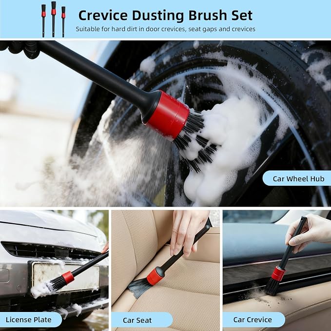 9Pcs Car Interior Detailing Kit - Car Cleaning Brushes, Universal Gel, Microfiber Towel and Storage Bag for Dashboard, Air Vents, Keyboard & Electronics