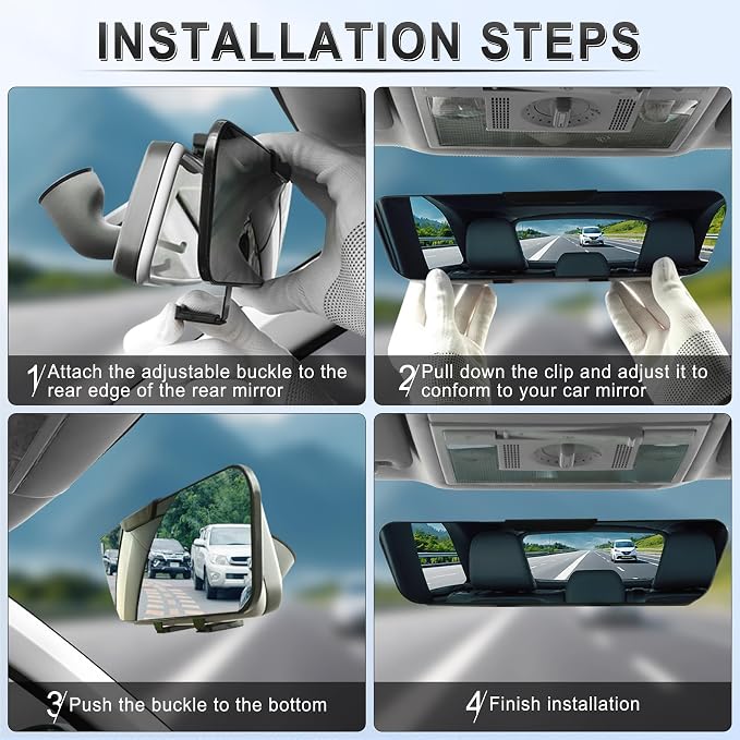 Anti Glare Rear View Mirror, Universal 12'' (305mm), Wide Angle Panoramic Convex Rearview Mirror, Clip-on to Original to Eliminate Blind Spot and Antiglare for Cars SUV Trucks