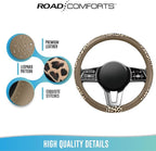 Steering Wheel Cover - Made with PVC Leather and Leopard Fabric - Universal 14 1/2 inches to 15 inches for Most Automotive Steering Wheel - Cheetah Print -Beige