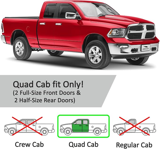 Voron Glass in-Channel Extra Durable Rain Guards for Trucks Dodge Ram 1500 2009-2018 Quad Cab, Window Deflectors, Vent Window Visors, 4Pieces - 230099