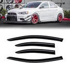 Rain Guards for 2008-2017 Mitsubishi Lancer, Out-Channel Window Visor Shields Vent Deflector Shade Wind Dark Smoke 2009 2010 2011 2012 2013 2014 2015 2016 08 09 10 11 12, Tape-On Outside-Mount, 4PCS
