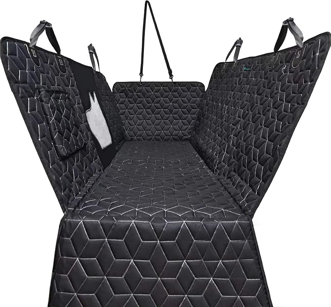 Dog Car Seat Cover for Back Seat, 54" Waterproof Dog Car Hammock with Mesh Window and Side Flaps, 600D Oxford Fabric Pet Seat Protector for Cars, SUVs & Mid-Size Trucks, Black