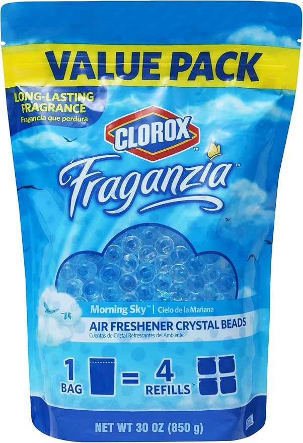 Fraganzia Crystal Beads Air Freshener Long Lasting Room Deodorizer Odor Eliminator Gel Beads Home Car Office Morning Sky Scent 30 FL OZ Resealable Pouch