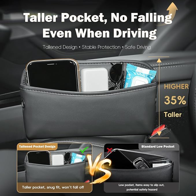 Car Seat Side Pocket Organizer Car Pocket Pouch for Seat, Door, Console, Car Seat Gap Filler Organizer Multifunctional Car Organizer Accessories for Phone Sunglasses Keys Cards (Large)