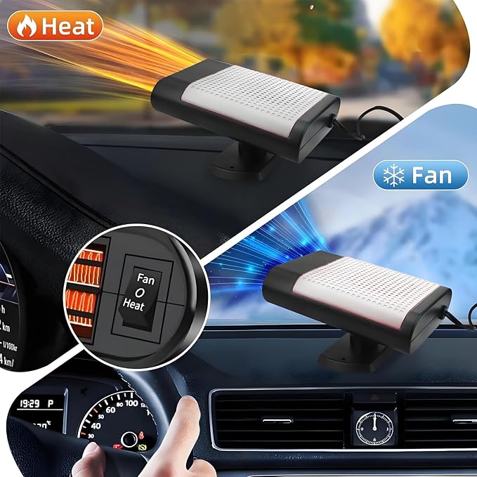 Portable Car Heater,12V Car Heater that Plugs into Cigartte Lighter,Fast Heating Windshield Defroster,2-in-1 Heating & Cooling 360° Rotatable Car Heaters for Vehicle (Grey)