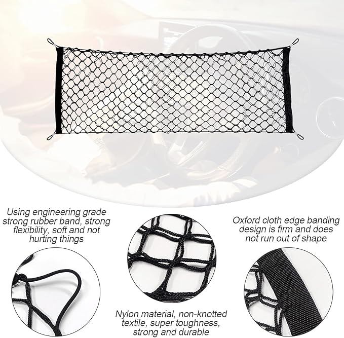 Car Rear Cargo Net, Adjustable Elastic Storage Organizer Net, Trunk Cargo Storage Net, Universal Fit for Car, Vehicle, SUV (35.4"x15.8")