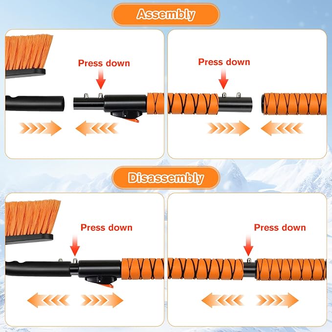 Showvigor Extendable Snow Brush and Ice Scraper for Car, 30"-35"-39" Adjustable Long Handle & 4.3" Ice Chipper, 360° Pivoting Brush Head & Comfortable Antiskid Grip