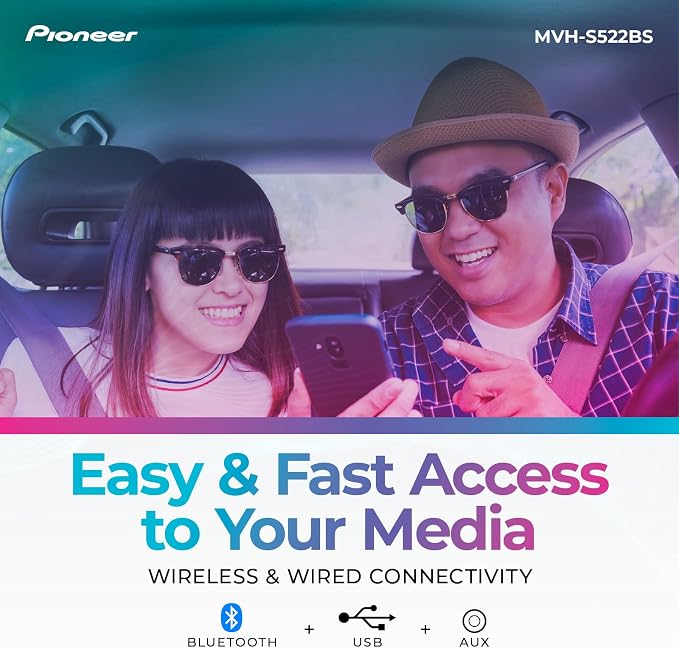 MVH-S522BS 1-Din Digital Media Receiver – Bluetooth, SiriusXM, Color Change, USB, FLAC, Voice Control, 50W x 4 Output, 13-Band EQ, AM/FM Radio, iPhone/Android Compatible, Hi-Volt RCA Preouts