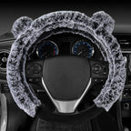 Faux Fur/Wool/Sheepskin Steering Wheel Cover for Women - Cute, Bear Fur, Soft, Fluffy, and Warm, Great for Winter Gray with Ears, 14.5-15