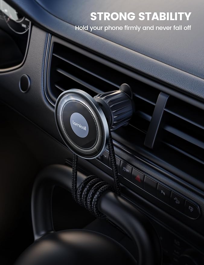 For MagSafe Car Mount - [20X Strong Magnets] [Metal Hook] Magnetic Phone Holders for Your Car - 360° Rotation Car Phone Holder Valentines Day Gift for iPhone 16 Pro Plus Max Case & All Phones