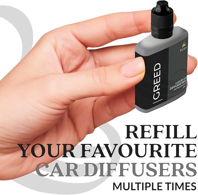 Greed Diffuser Refill 50ml Bottle | Strong Car Freshener with Car Odor Eliminator Technology | Long Lasting Automotive Car Air Freshener by