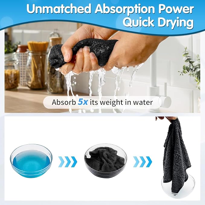 Black Microfiber Cleaning Cloth -Pack of 50, Highly Absorbent Cleaning Rags, 16"X12" All Purpose Cleaning Towels for Housekeeping, Kitchen, Car, Lint Free and Reusable Microfiber Towels