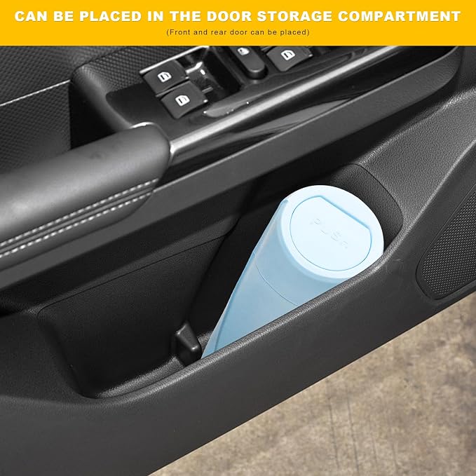 Car Trash Can Bin with Lid, Leakproof Portable Garbage Trash Bin Mini Cup Holder Organizer, Automotive Interior Dustbin Multipurpose Storage Container for Car Home Office (Light Blue)