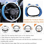 Car Steering Wheel Cover, Fluffy Soft Plush for Winter Warm, Cute Steering Wheel Protector with Kitty Cat Ears, Universal 15 Inch, Elastic & Anti-Slip, Lovely Decor Car Accessories (Blue)